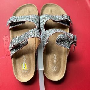 Glitter footbed slide sandals